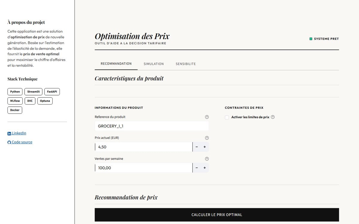 Capture de la démo : Comment fixer un prix à partir des données ?
